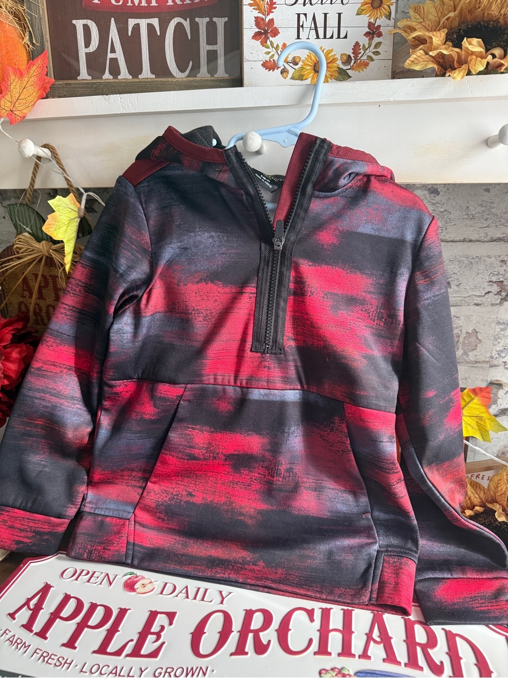 Kids Red & Black Quarter-Zip Hoodie Sweatshirt